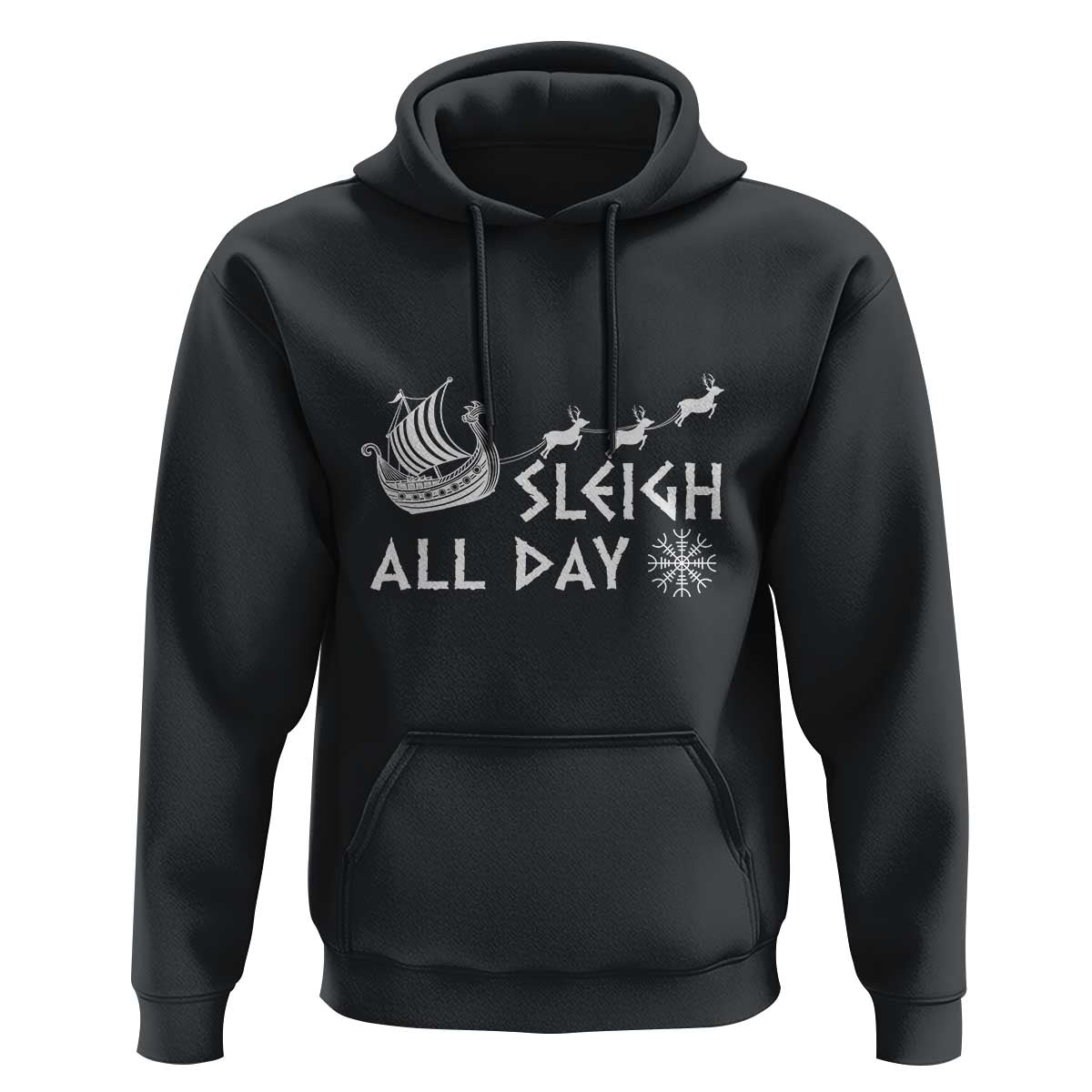 Christmas Viking Hoodie Sleigh All Day Reindeers Longships