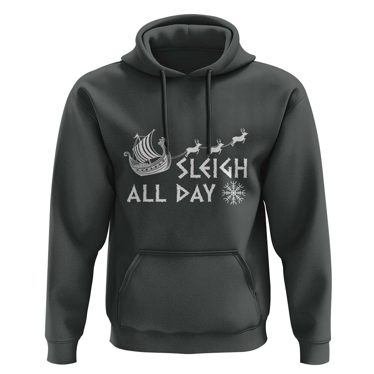 Christmas Viking Hoodie Sleigh All Day Reindeers Longships