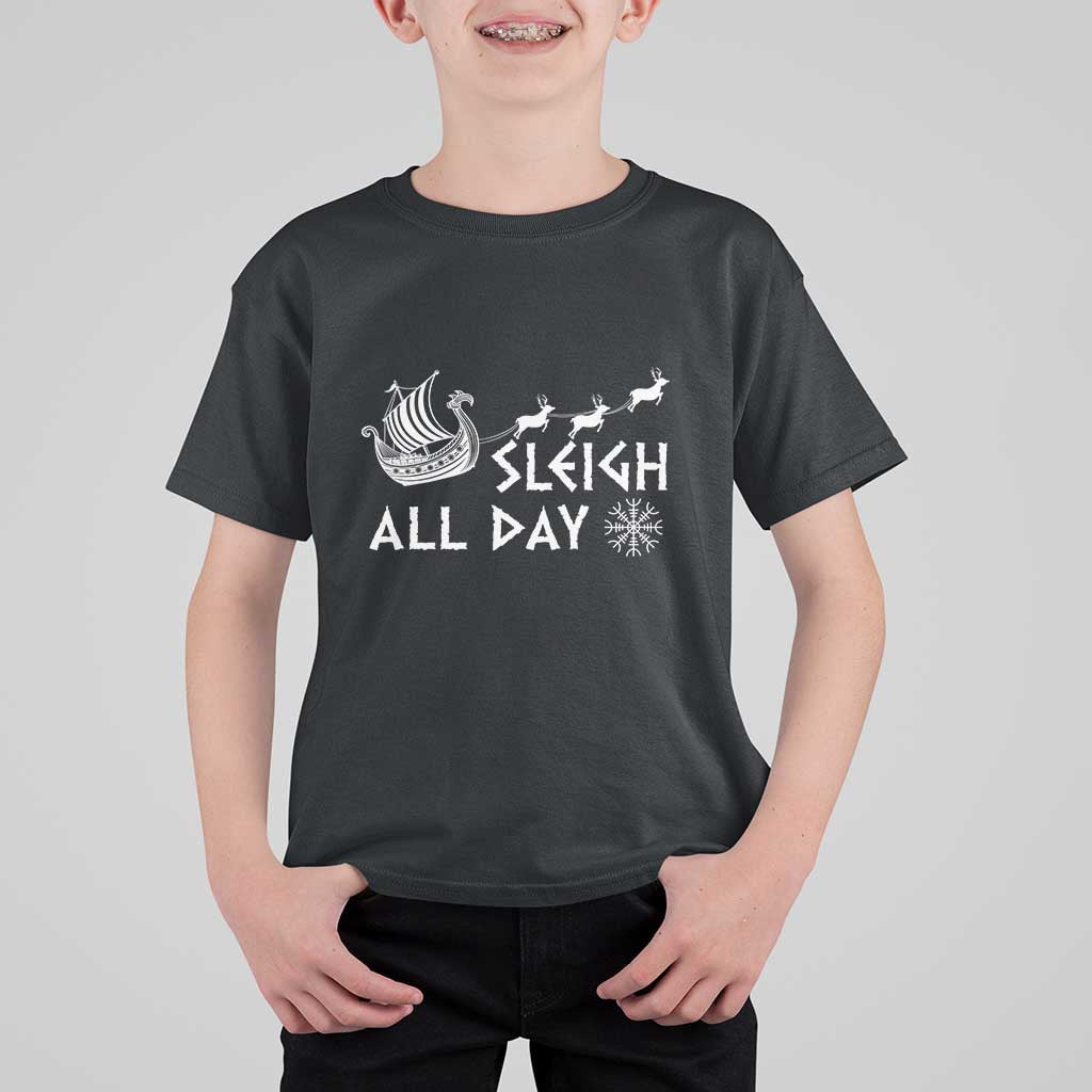 Christmas Viking T Shirt For Kid Sleigh All Day Reindeers Longships - Wonder Print Shop