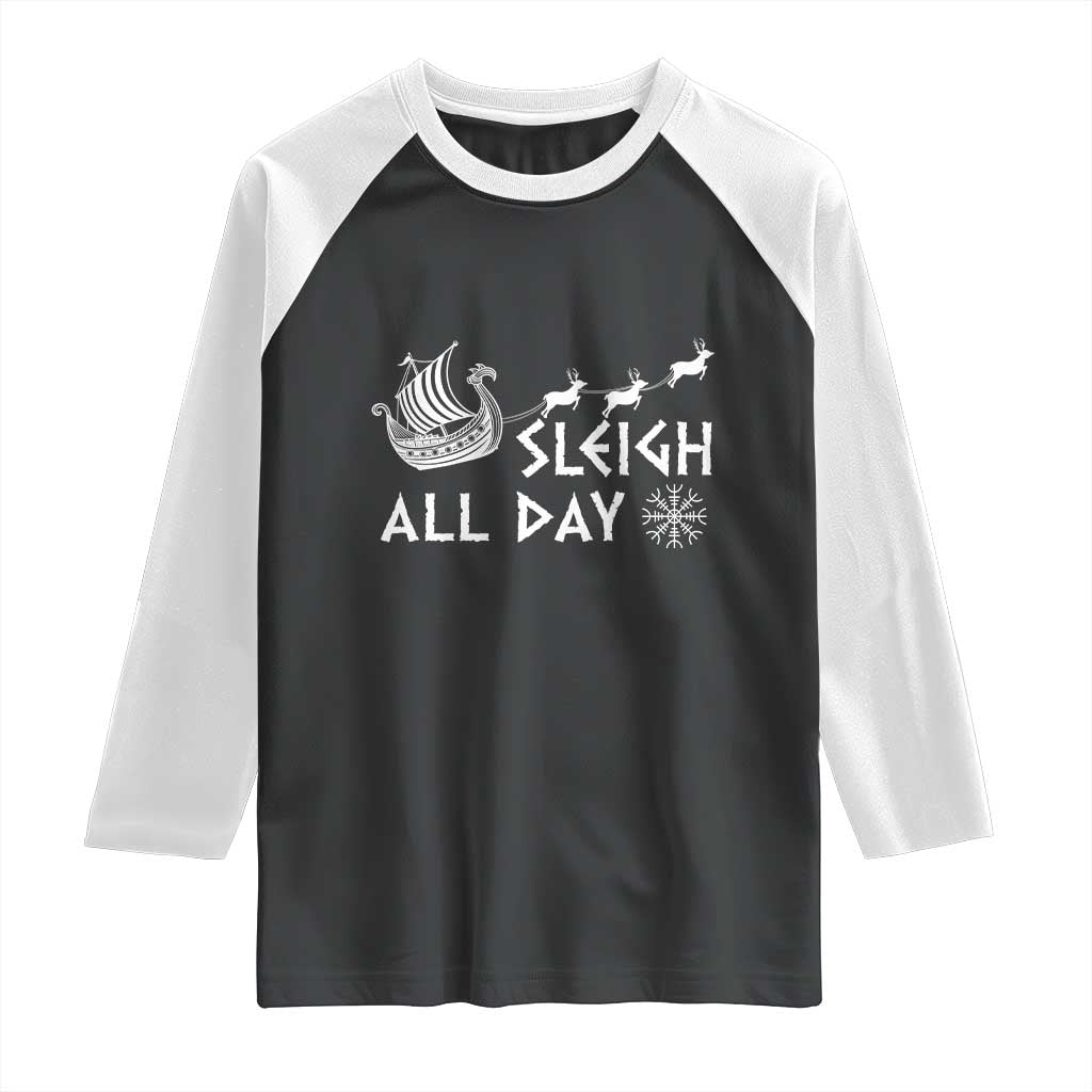 Christmas Viking Raglan Shirt Sleigh All Day Reindeers Longships - Wonder Print Shop