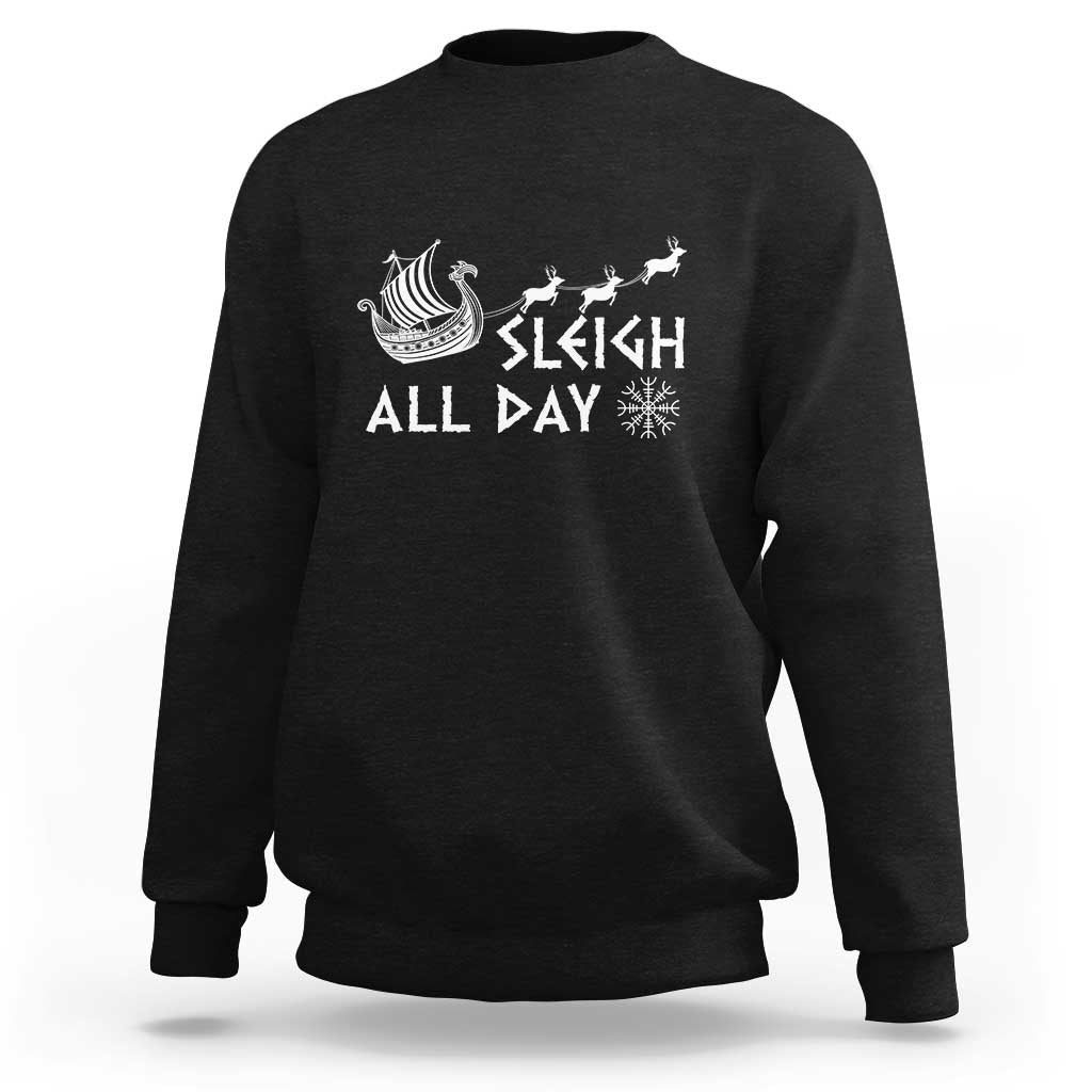 Christmas Viking Sweatshirt Sleigh All Day Reindeers Longships - Wonder Print Shop