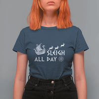Christmas Viking T Shirt For Women Sleigh All Day Reindeers Longships - Wonder Print Shop