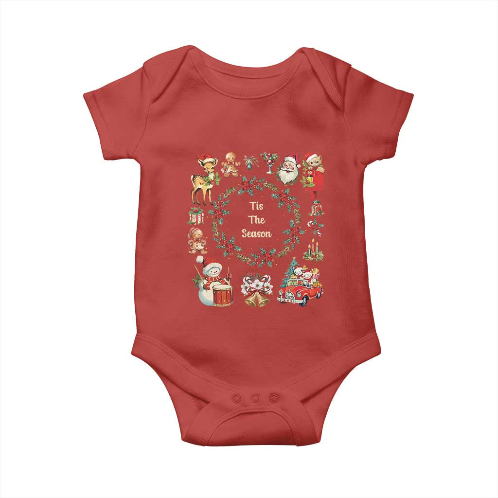 Retro Vintage Christmas Baby Onesie Tis The Season Santa Hat Xmas Wrealth
