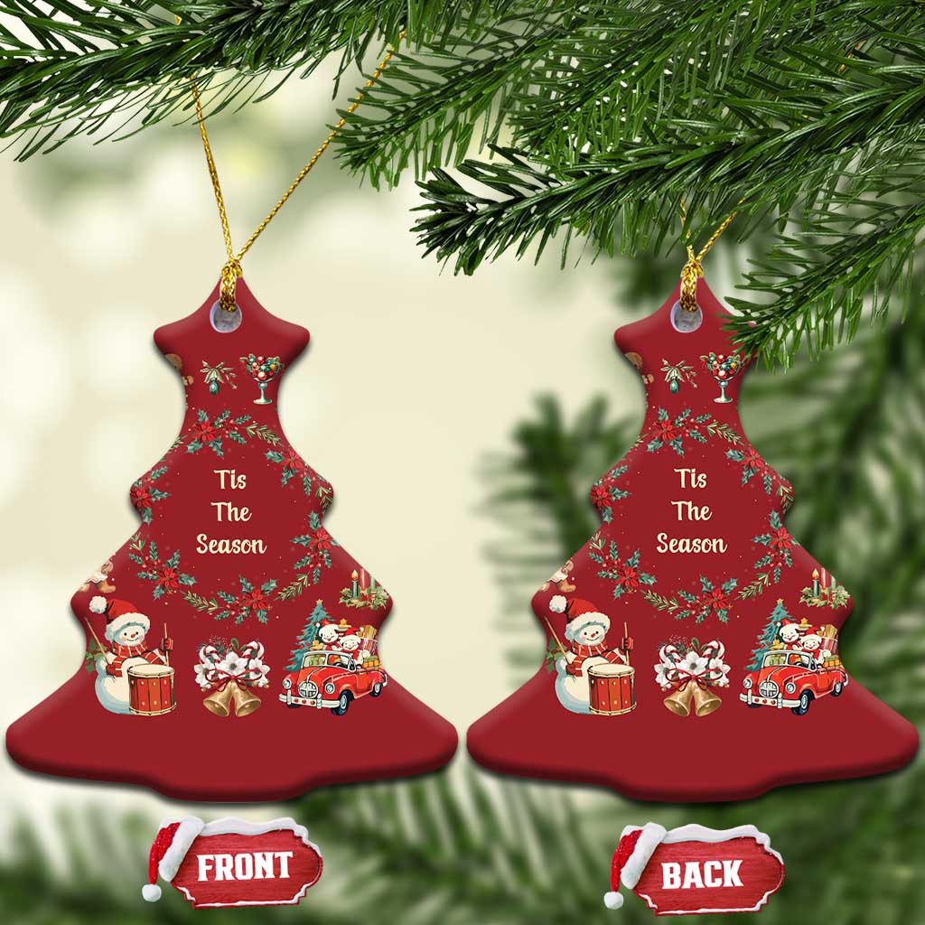 Retro Vintage Xmas Christmas Ornament Tis The Season Santa Hat Xmas Wrealth - Wonder Print Shop