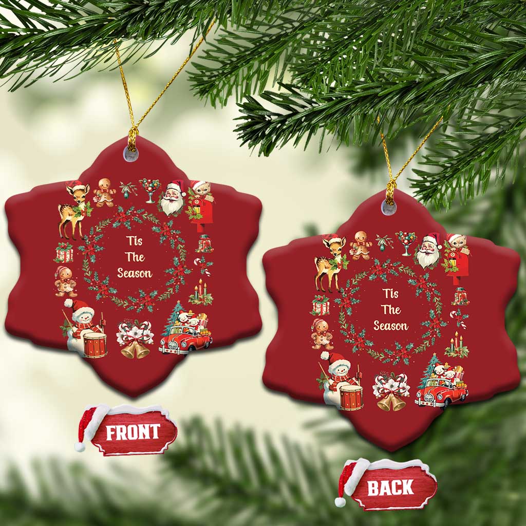 Retro Vintage Xmas Christmas Ornament Tis The Season Santa Hat Xmas Wrealth - Wonder Print Shop