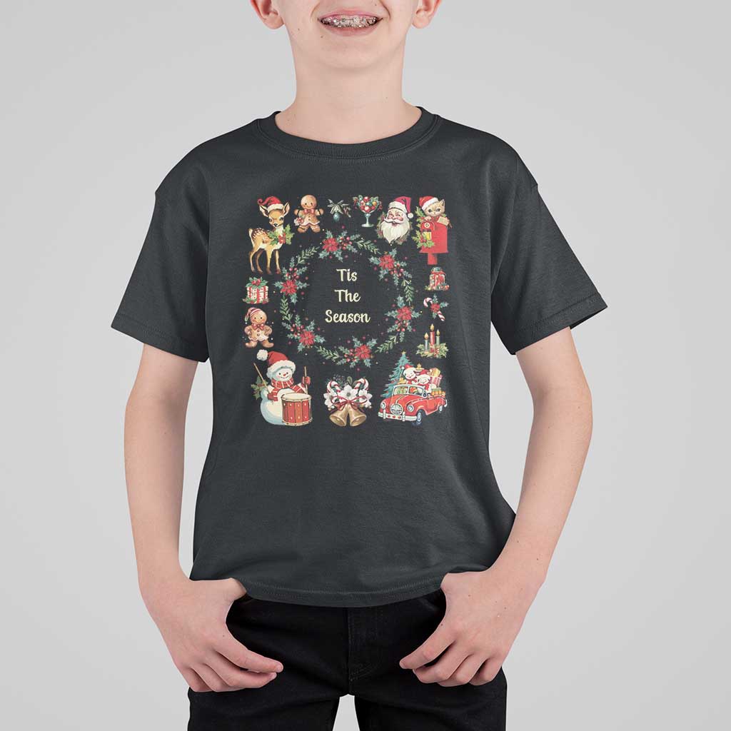 Retro Vintage Christmas T Shirt For Kid Tis The Season Santa Hat Xmas Wrealth - Wonder Print Shop