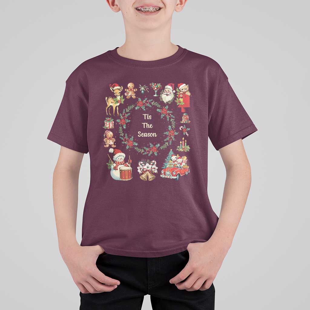 Retro Vintage Christmas T Shirt For Kid Tis The Season Santa Hat Xmas Wrealth - Wonder Print Shop