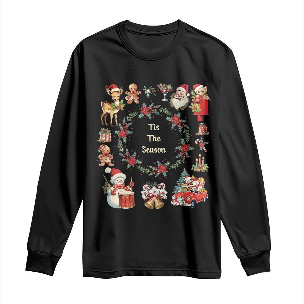Retro Vintage Christmas Long Sleeve Shirt Tis The Season Santa Hat Xmas Wrealth