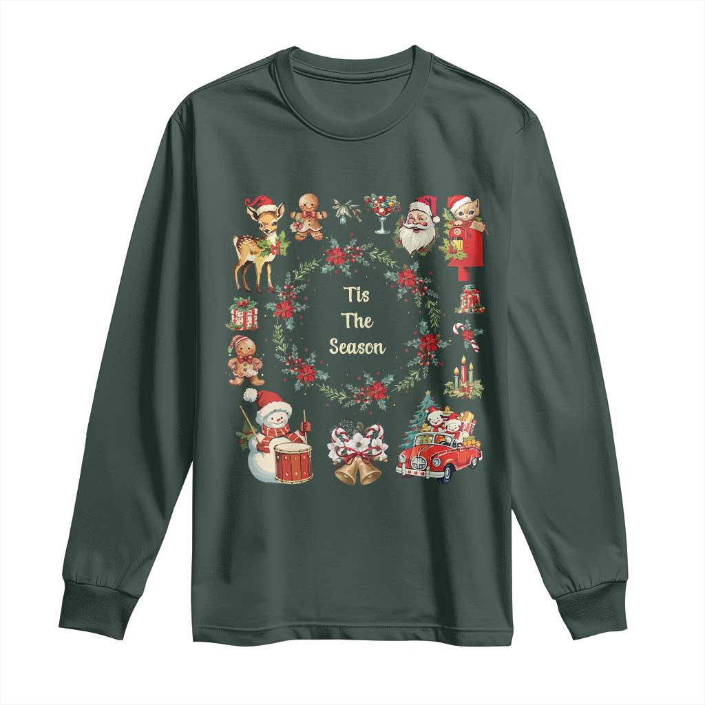 Retro Vintage Christmas Long Sleeve Shirt Tis The Season Santa Hat Xmas Wrealth