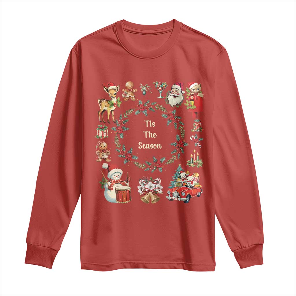 Retro Vintage Christmas Long Sleeve Shirt Tis The Season Santa Hat Xmas Wrealth