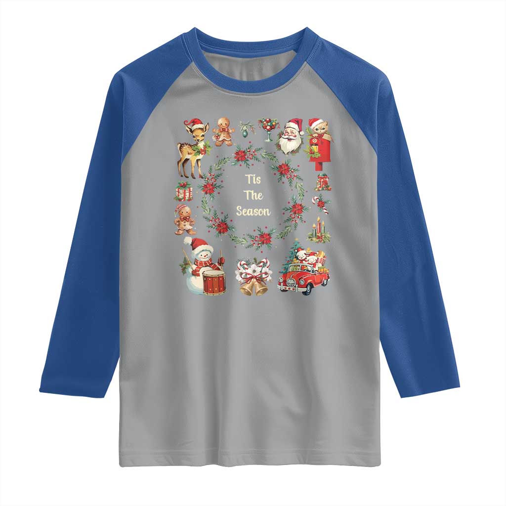 Retro Vintage Christmas Raglan Shirt Tis The Season Santa Hat Xmas Wrealth - Wonder Print Shop