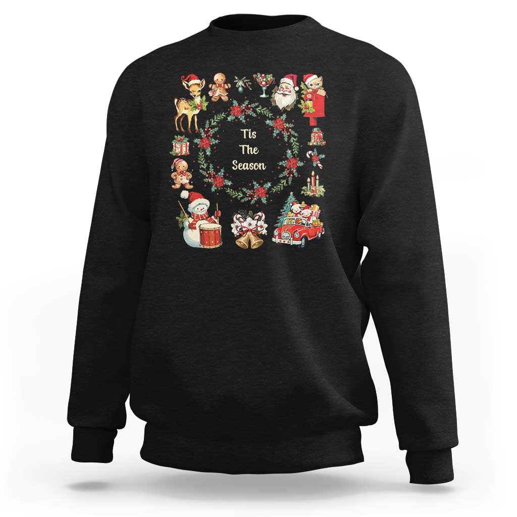 Retro Vintage Christmas Sweatshirt Tis The Season Santa Hat Xmas Wrealth - Wonder Print Shop