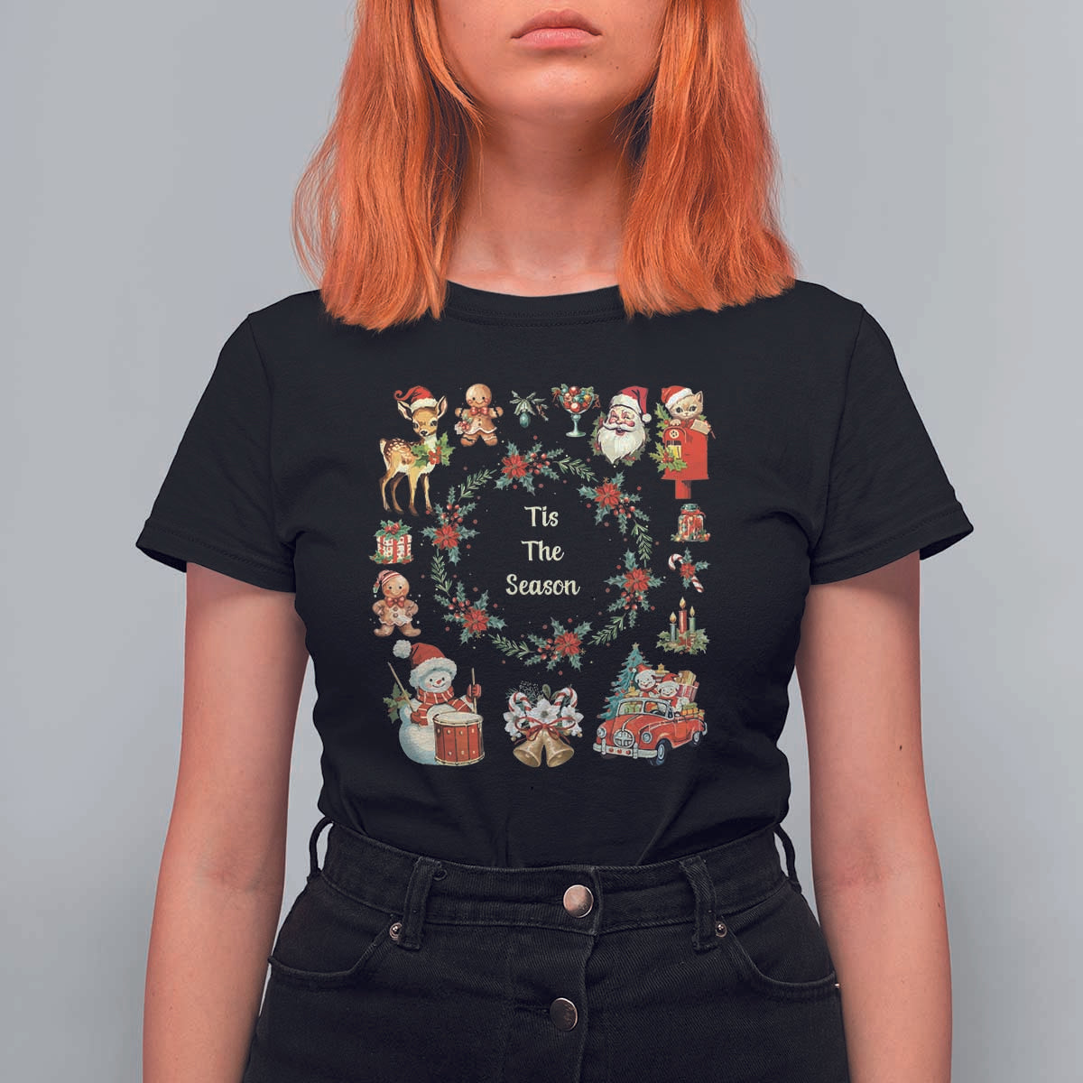 Retro Vintage Christmas T Shirt For Women Tis The Season Santa Hat Xmas Wrealth - Wonder Print Shop
