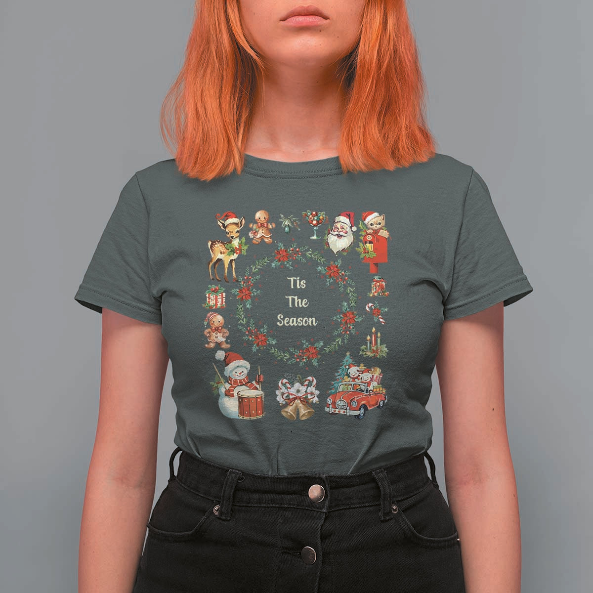Retro Vintage Christmas T Shirt For Women Tis The Season Santa Hat Xmas Wrealth - Wonder Print Shop