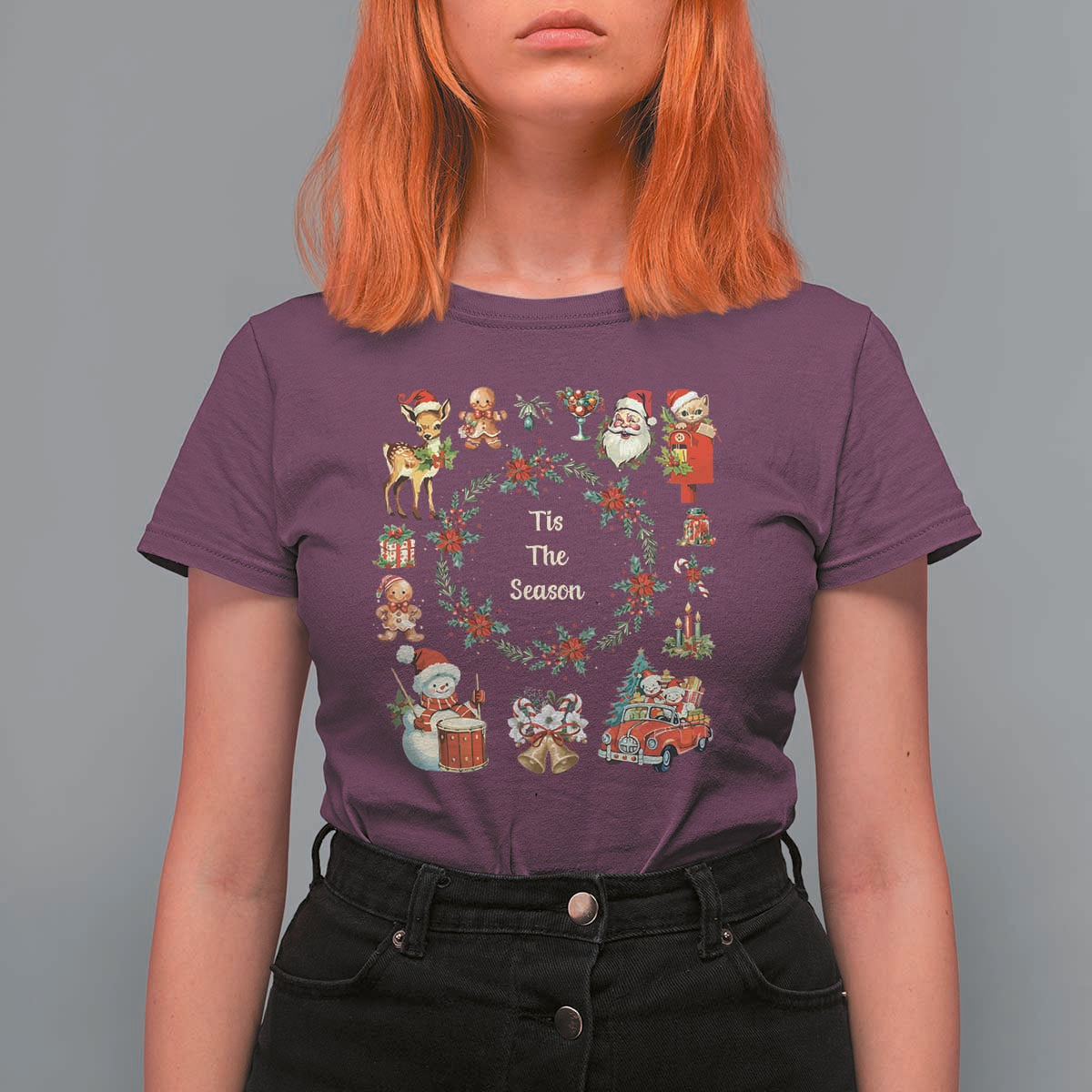 Retro Vintage Christmas T Shirt For Women Tis The Season Santa Hat Xmas Wrealth - Wonder Print Shop