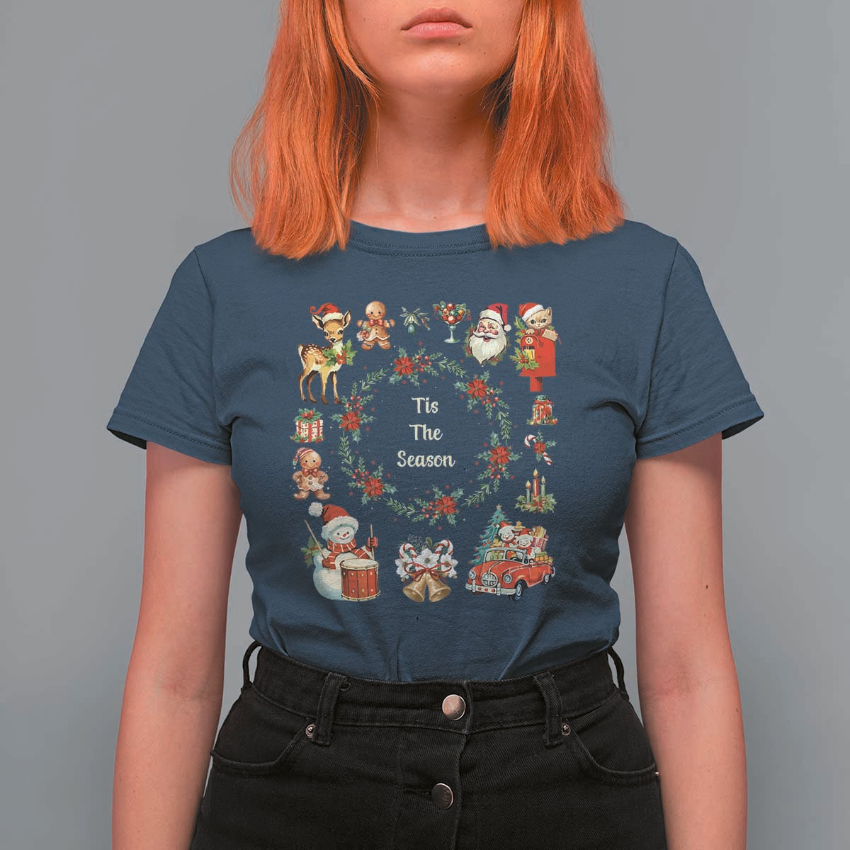 Retro Vintage Christmas T Shirt For Women Tis The Season Santa Hat Xmas Wrealth - Wonder Print Shop