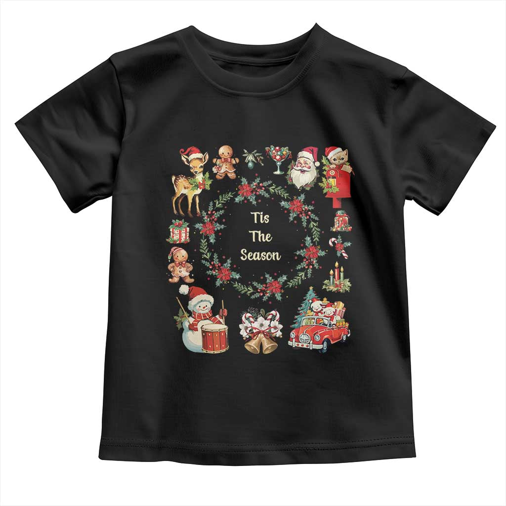 Retro Vintage Christmas Toddler T Shirt Tis The Season Santa Hat Xmas Wrealth
