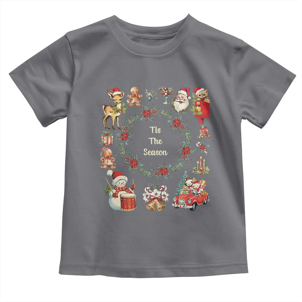 Retro Vintage Christmas Toddler T Shirt Tis The Season Santa Hat Xmas Wrealth