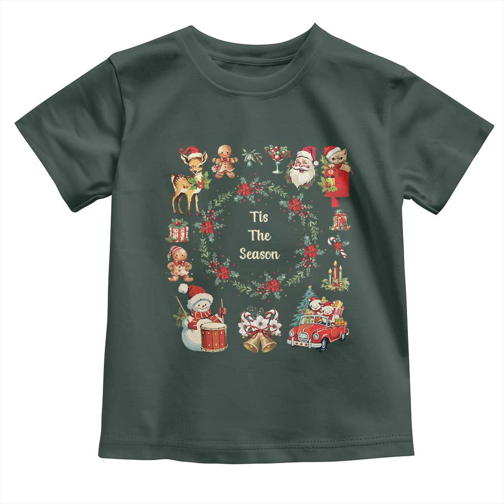 Retro Vintage Christmas Toddler T Shirt Tis The Season Santa Hat Xmas Wrealth
