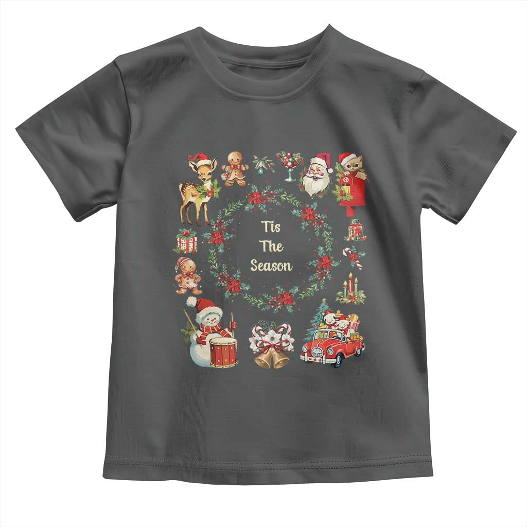 Retro Vintage Christmas Toddler T Shirt Tis The Season Santa Hat Xmas Wrealth