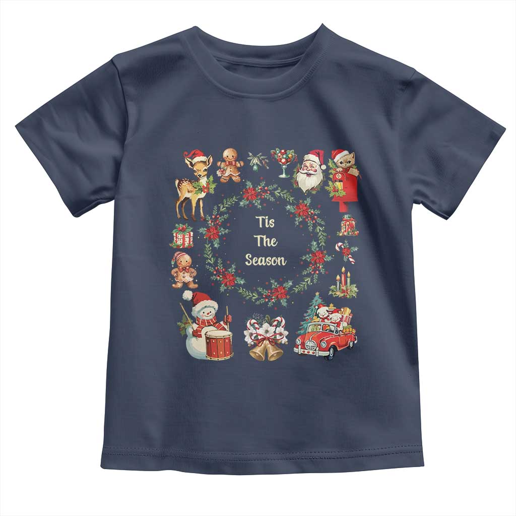 Retro Vintage Christmas Toddler T Shirt Tis The Season Santa Hat Xmas Wrealth