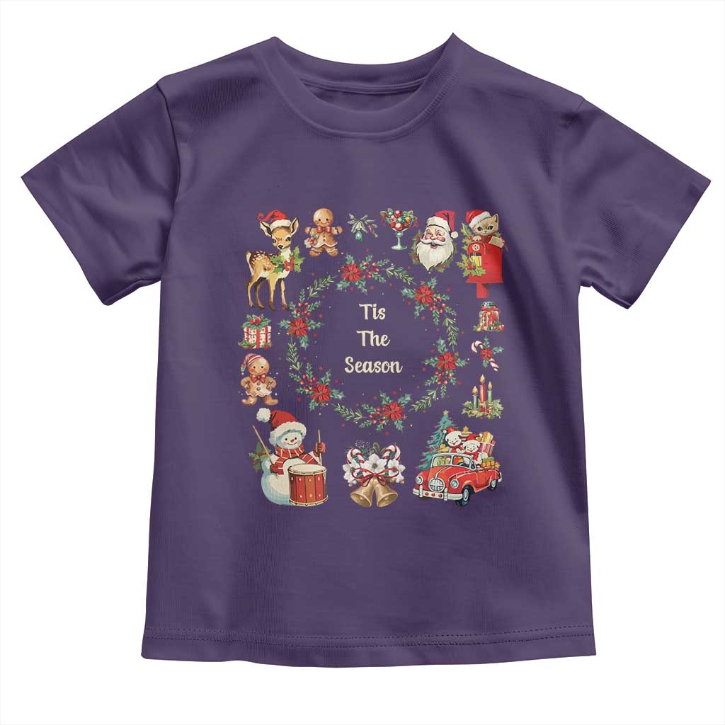 Retro Vintage Christmas Toddler T Shirt Tis The Season Santa Hat Xmas Wrealth