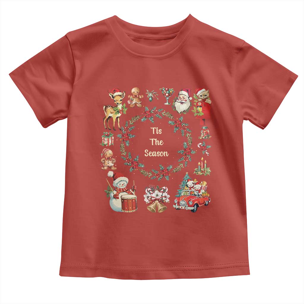 Retro Vintage Christmas Toddler T Shirt Tis The Season Santa Hat Xmas Wrealth