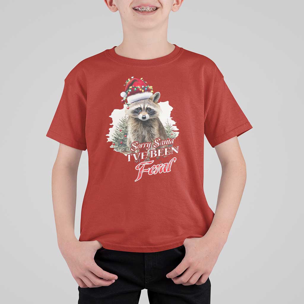 Funny Christmas Racoon T Shirt For Kid Sorry Santa I've Been Feral Trash Panda - Wonder Print Shop