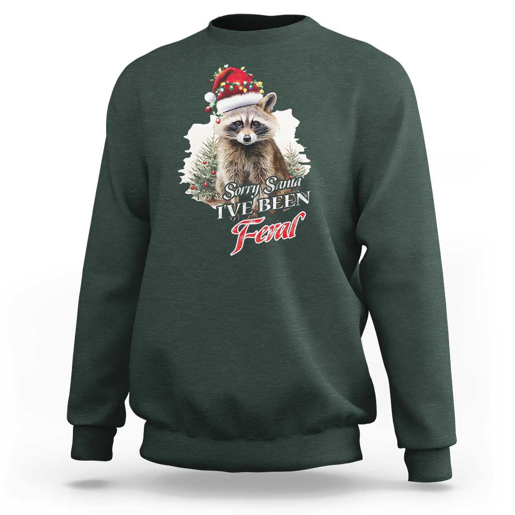 Funny Christmas Racoon Sweatshirt Sorry Santa I've Been Feral Trash Panda - Wonder Print Shop