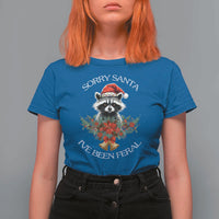 Funny Christmas Racoon T Shirt For Women Sorry Santa I've Been Feral Xmas Wreath - Wonder Print Shop