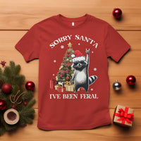 Funny Christmas Racoon T Shirt Sorry Santa I've Been Feral Xmas Hat - Wonder Print Shop