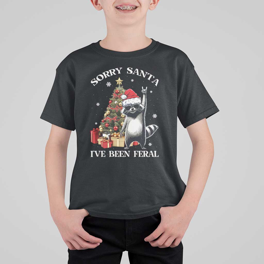 Funny Christmas Racoon T Shirt For Kid Sorry Santa I've Been Feral Xmas Hat - Wonder Print Shop