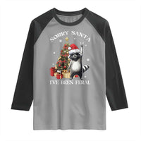 Funny Christmas Racoon Raglan Shirt Sorry Santa I've Been Feral Xmas Hat - Wonder Print Shop