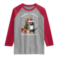 Funny Christmas Racoon Raglan Shirt Sorry Santa I've Been Feral Xmas Hat - Wonder Print Shop