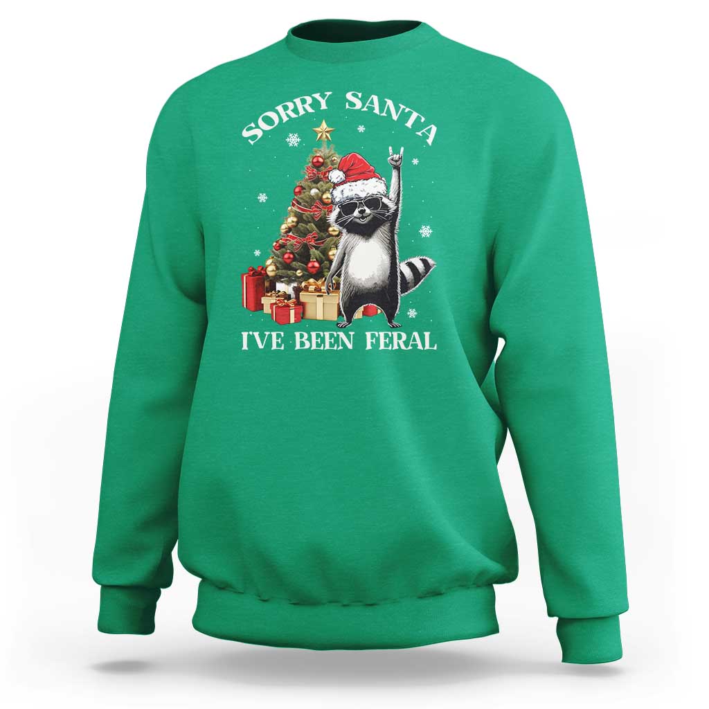 Funny Christmas Racoon Sweatshirt Sorry Santa I've Been Feral Xmas Hat - Wonder Print Shop
