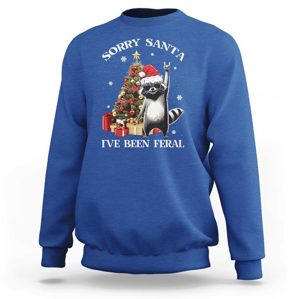 Funny Christmas Racoon Sweatshirt Sorry Santa I've Been Feral Xmas Hat - Wonder Print Shop