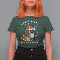 Funny Christmas Racoon T Shirt For Women Sorry Santa I've Been Feral Xmas Hat - Wonder Print Shop