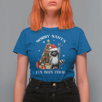 Funny Christmas Racoon T Shirt For Women Sorry Santa I've Been Feral Xmas Hat - Wonder Print Shop