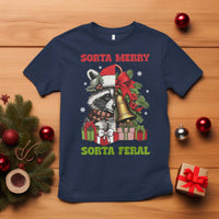 Funny Christmas Racoon T Shirt Sorta Merry Sorta Feral Xmas Wreath - Wonder Print Shop