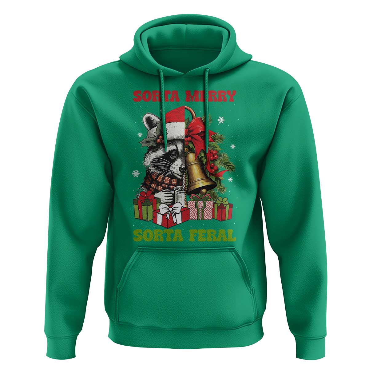 Funny Christmas Racoon Hoodie Sorta Merry Sorta Feral Xmas Wreath
