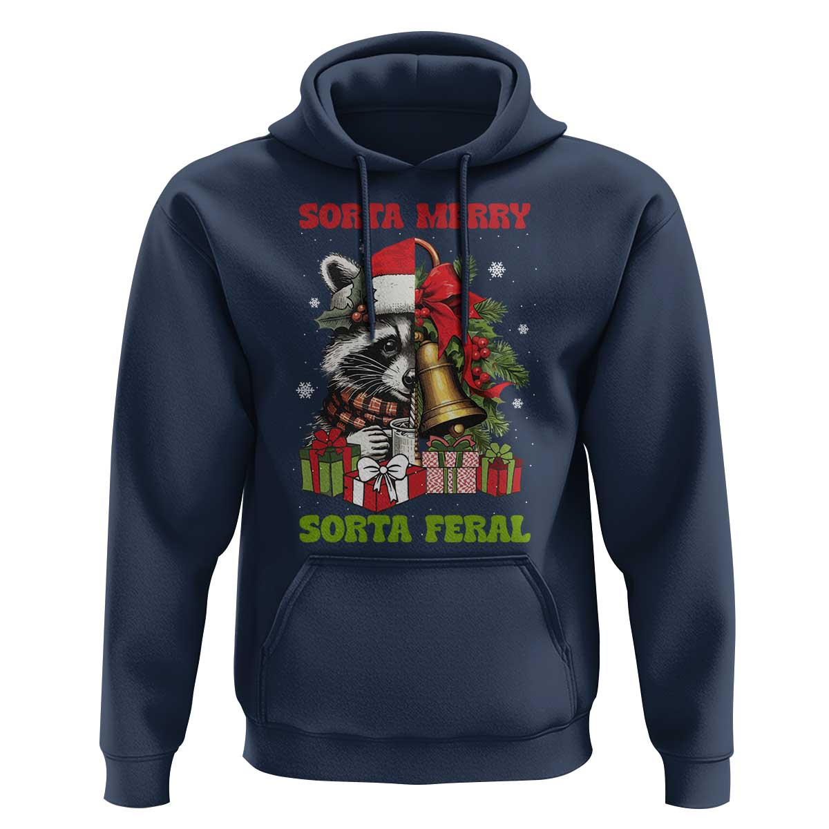 Funny Christmas Racoon Hoodie Sorta Merry Sorta Feral Xmas Wreath