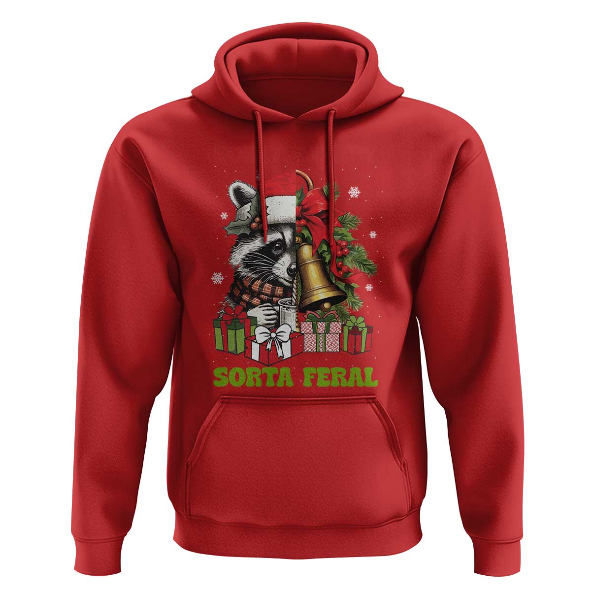 Funny Christmas Racoon Hoodie Sorta Merry Sorta Feral Xmas Wreath
