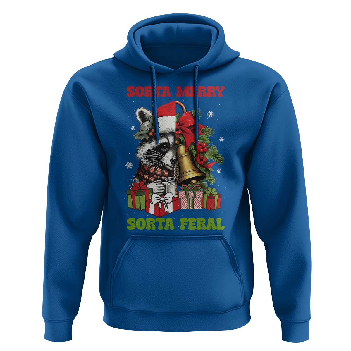 Funny Christmas Racoon Hoodie Sorta Merry Sorta Feral Xmas Wreath