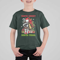 Funny Christmas Racoon T Shirt For Kid Sorta Merry Sorta Feral Xmas Wreath - Wonder Print Shop