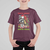 Funny Christmas Racoon T Shirt For Kid Sorta Merry Sorta Feral Xmas Wreath - Wonder Print Shop