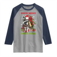 Funny Christmas Racoon Raglan Shirt Sorta Merry Sorta Feral Xmas Wreath - Wonder Print Shop