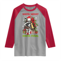 Funny Christmas Racoon Raglan Shirt Sorta Merry Sorta Feral Xmas Wreath - Wonder Print Shop