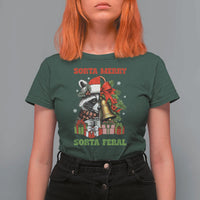 Funny Christmas Racoon T Shirt For Women Sorta Merry Sorta Feral Xmas Wreath - Wonder Print Shop
