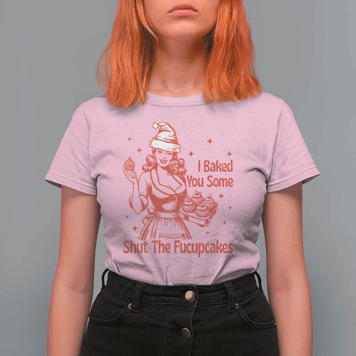Funny Christmas Baking T Shirt For Women I Baked You Some Shut The Fucupcakes Vintage Santa Hat - Wonder Print Shop