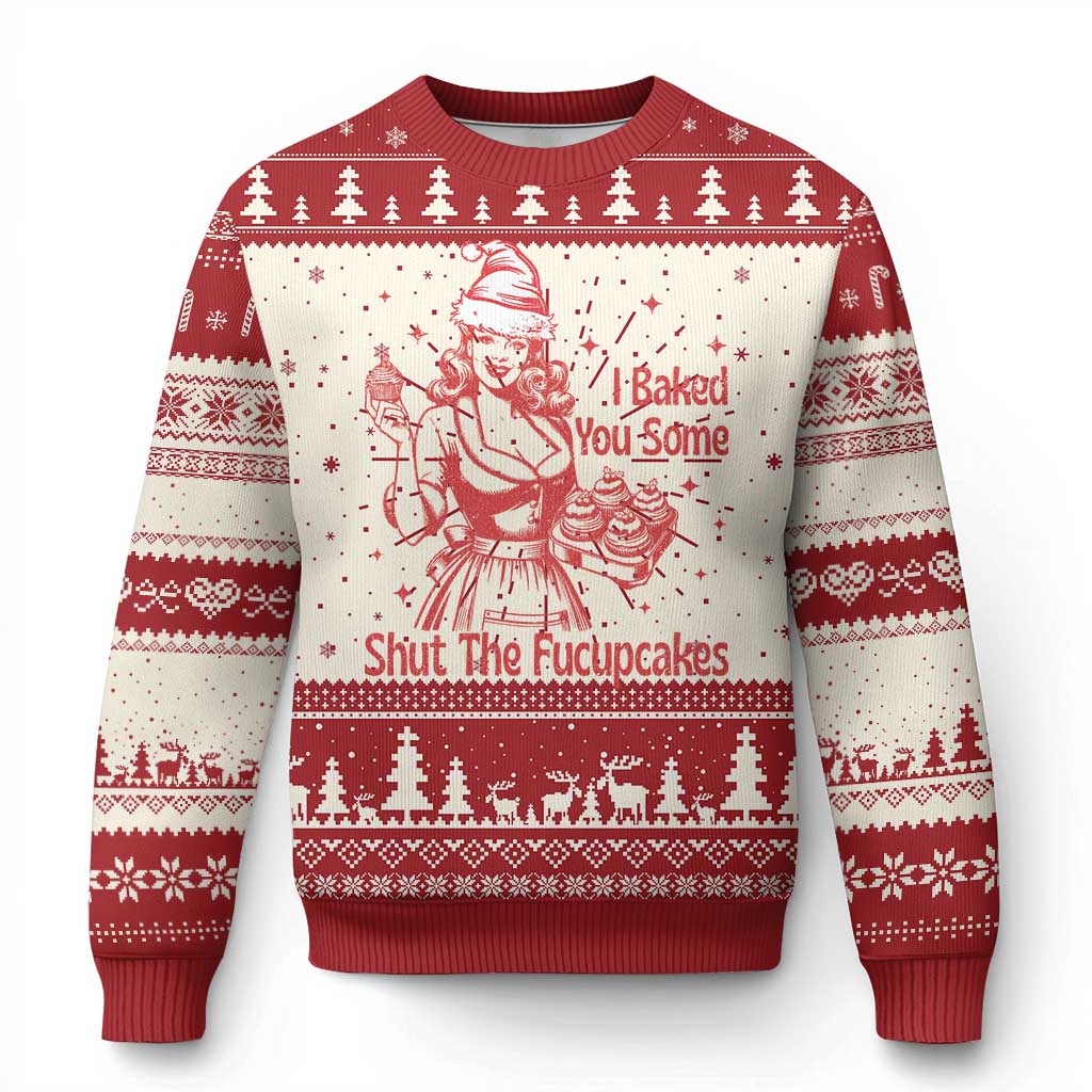 Funny Xmas Baking Ugly Christmas Sweater I Baked You Some Shut The Fucupcakes Vintage Santa Hat - Wonder Print Shop